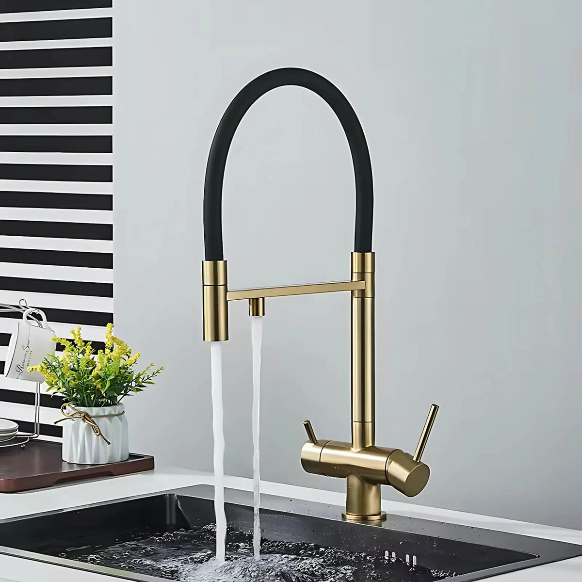 Crown - Pull Out Kitchen Tap - Spring Neck - Dual Spout