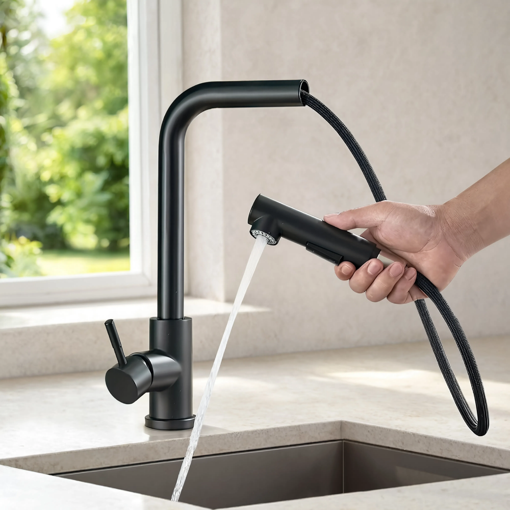 Flow - Pull Out Kitchen Tap - Straight Neck - Spray Modes