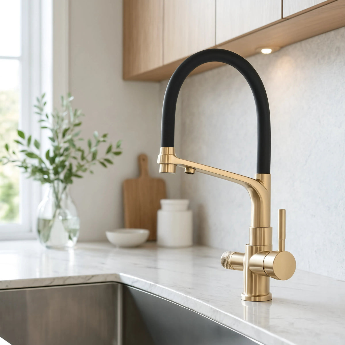 Forge - Kitchen Mixer Tap with Water Filter - Goose Neck - Dual Spout - Spray Modes