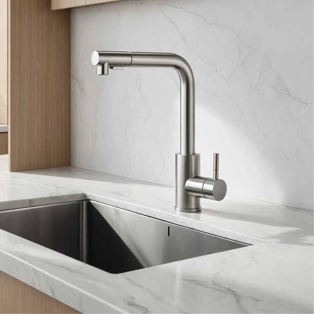 Flow - Pull Out Kitchen Tap - Straight Neck - Spray Modes