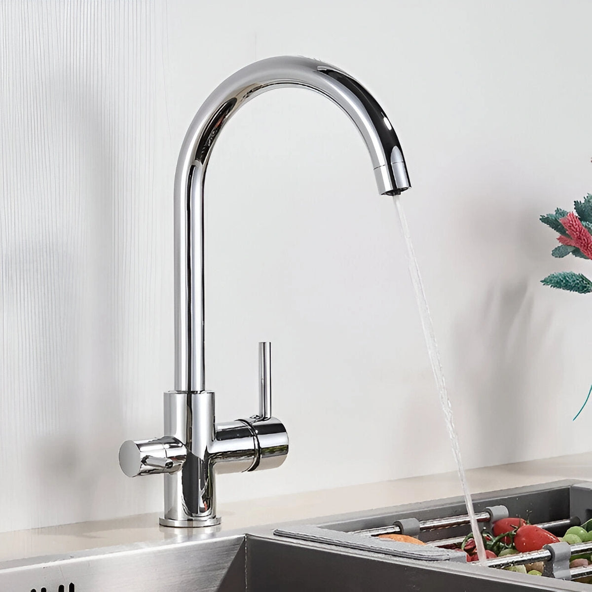 Slate - Kitchen Mixer Tap with Water Filter - Goose Neck - Dual Spout - Spray Modes