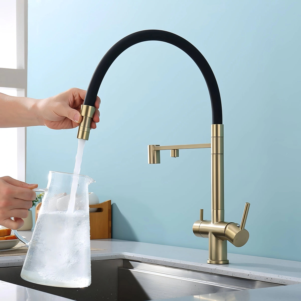 Crown - Pull Out Kitchen Tap - Spring Neck - Dual Spout