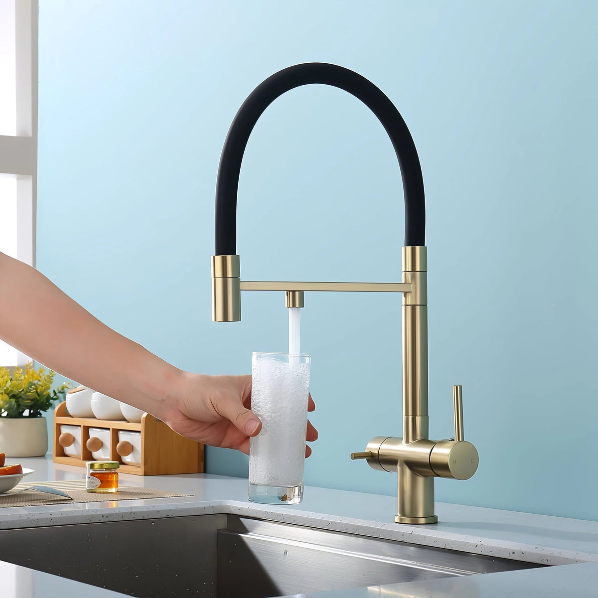 Crown - Pull Out Kitchen Tap - Spring Neck - Dual Spout