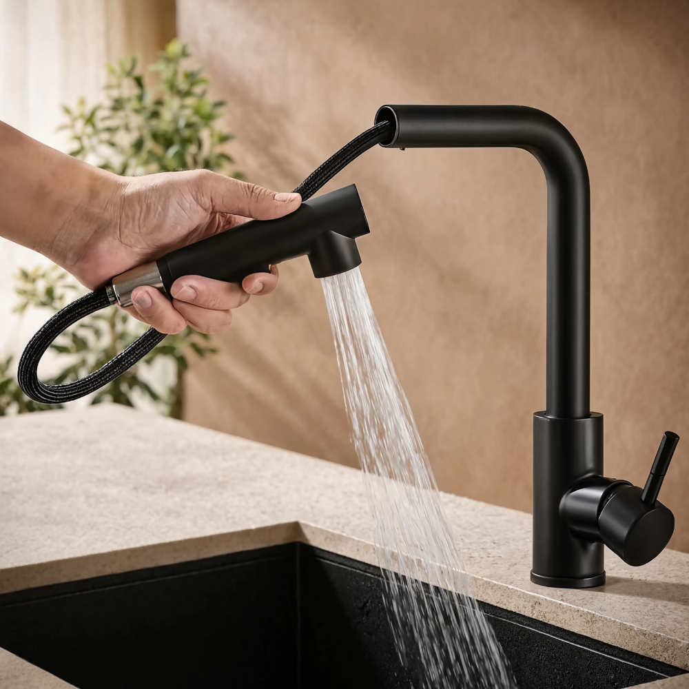 Flow - Pull Out Kitchen Tap - Straight Neck - Spray Modes