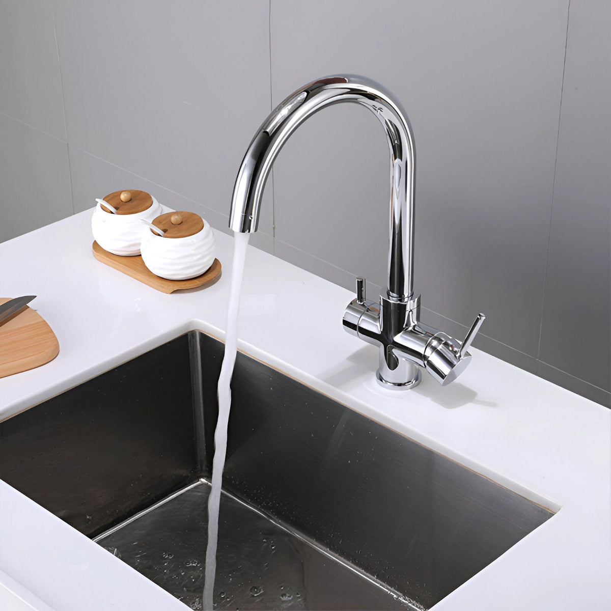 Slate - Kitchen Mixer Tap with Water Filter - Goose Neck - Dual Spout - Spray Modes