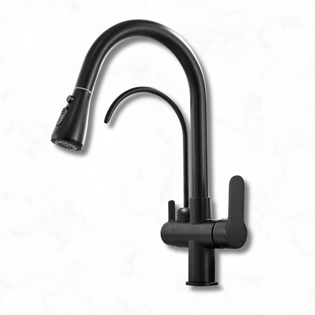 Arch - Pull Out Kitchen Tap - Goose Neck - Dual Handle - Dual Spout - Spray Modes
