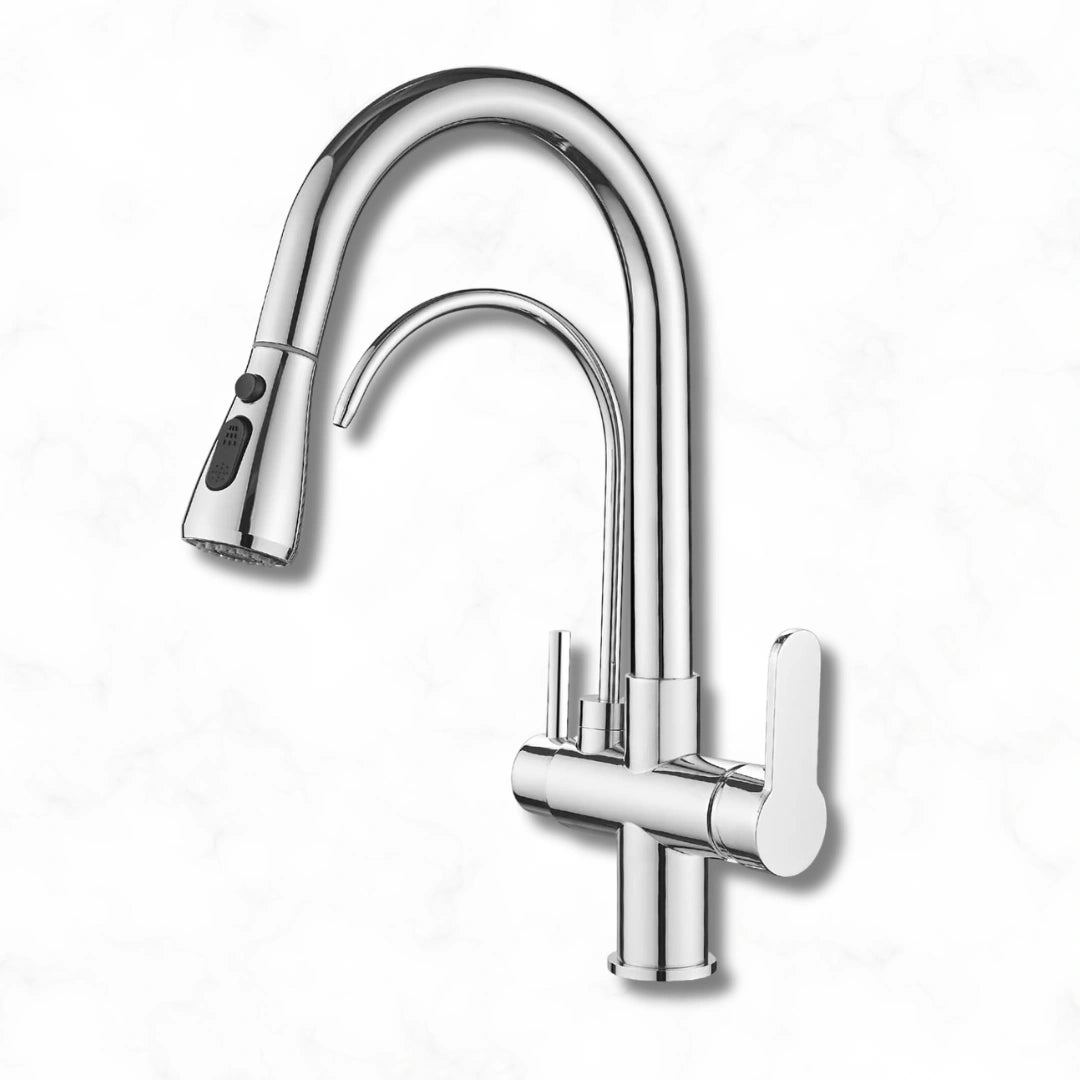 Arch - Pull Out Kitchen Tap - Goose Neck - Dual Handle - Dual Spout - Spray Modes