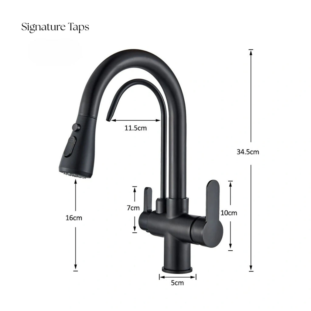 Arch - Pull Out Kitchen Tap - Goose Neck - Dual Handle - Dual Spout - Spray Modes