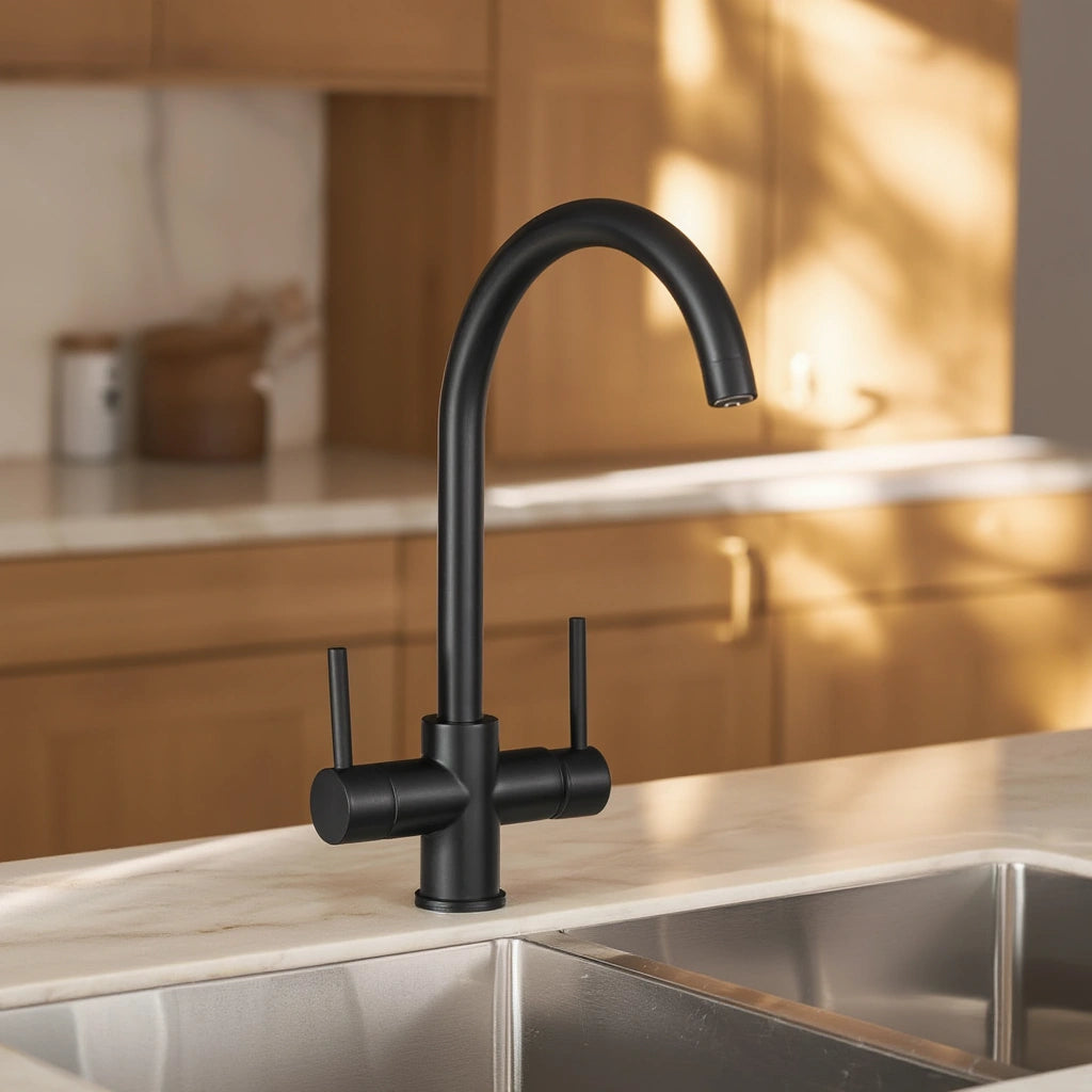 Slate - Kitchen Mixer Tap with Water Filter - Goose Neck - Dual Spout - Spray Modes