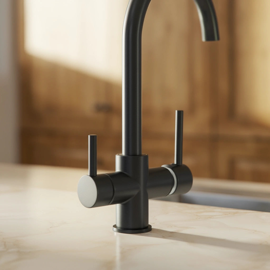 Slate - Kitchen Mixer Tap with Water Filter - Goose Neck - Dual Spout - Spray Modes