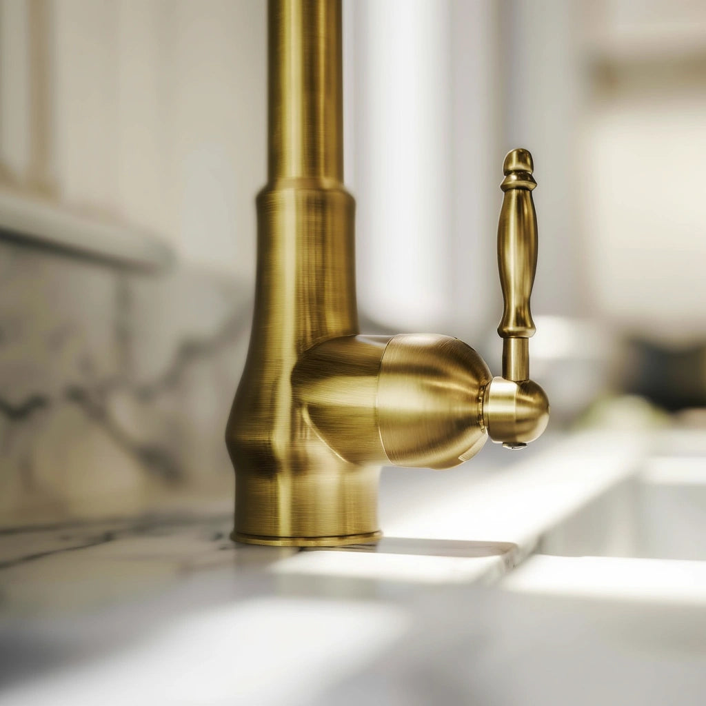 Haven - Antique Brass Pull Out Kitchen Tap - Goose Neck