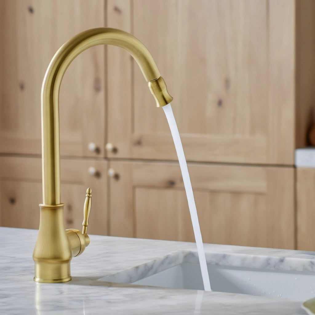 Haven - Antique Brass Pull Out Kitchen Tap - Goose Neck