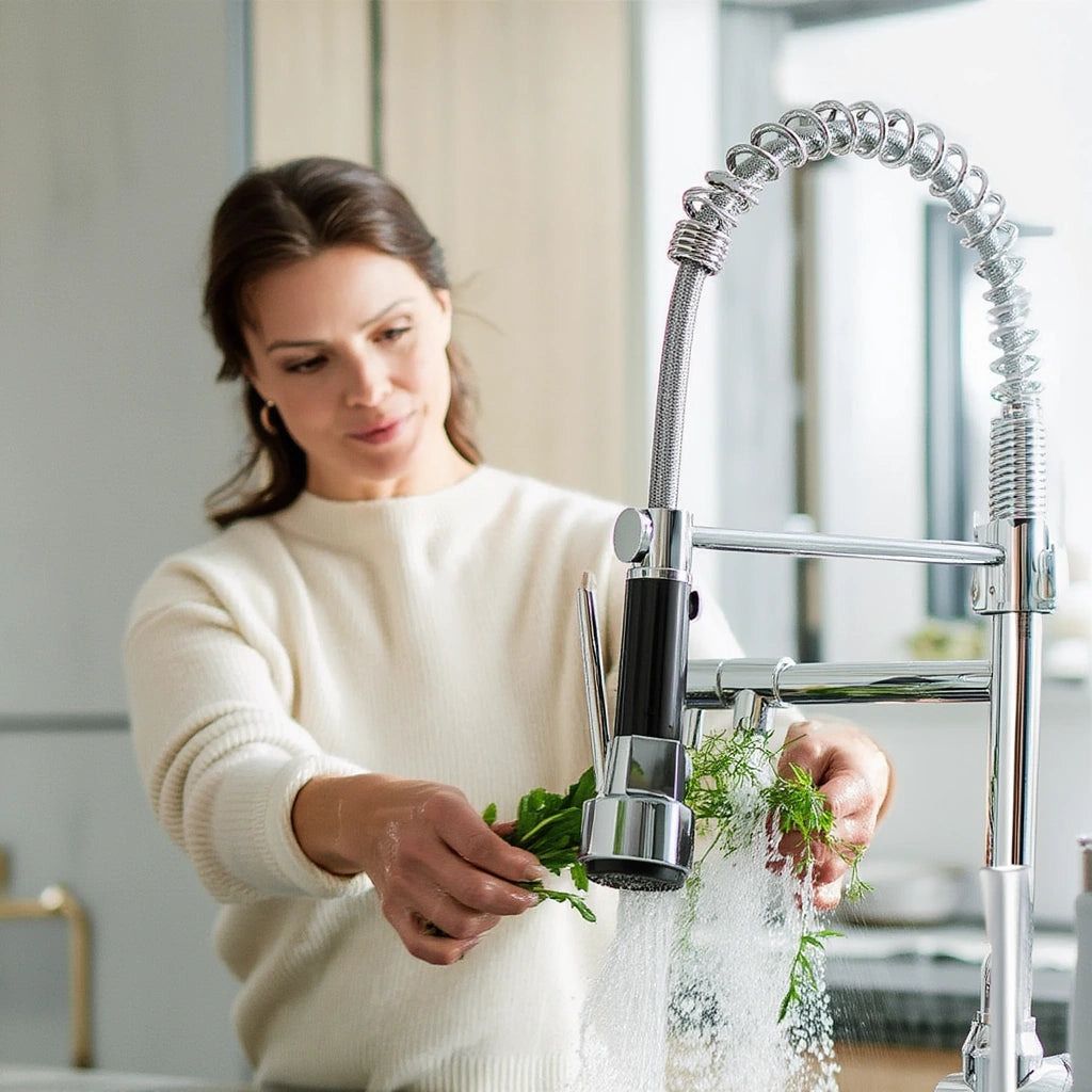 Pillar - Pull Out Kitchen Tap - Straight Neck - Dual Spray - Dual Spout