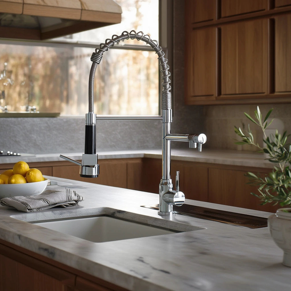 Pillar - Pull Out Kitchen Tap - Straight Neck - Dual Spray - Dual Spout