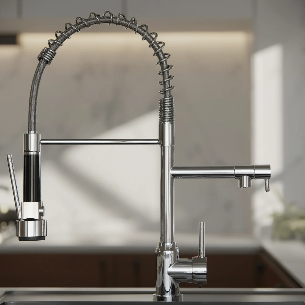 Pillar - Pull Out Kitchen Tap - Straight Neck - Dual Spray - Dual Spout