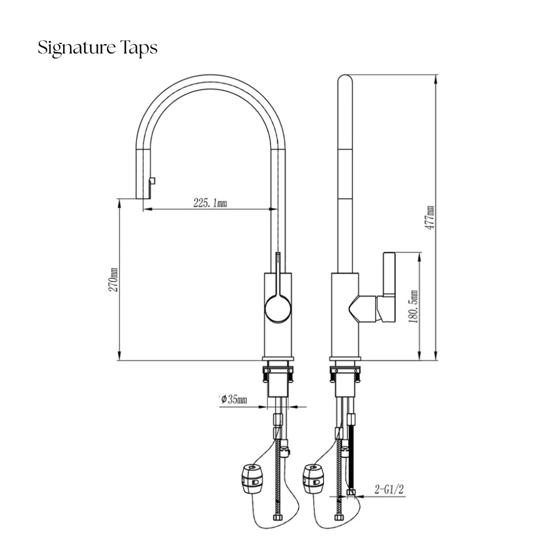 Crest - Pull Out Kitchen Tap - Brushed Brass - Goose Neck