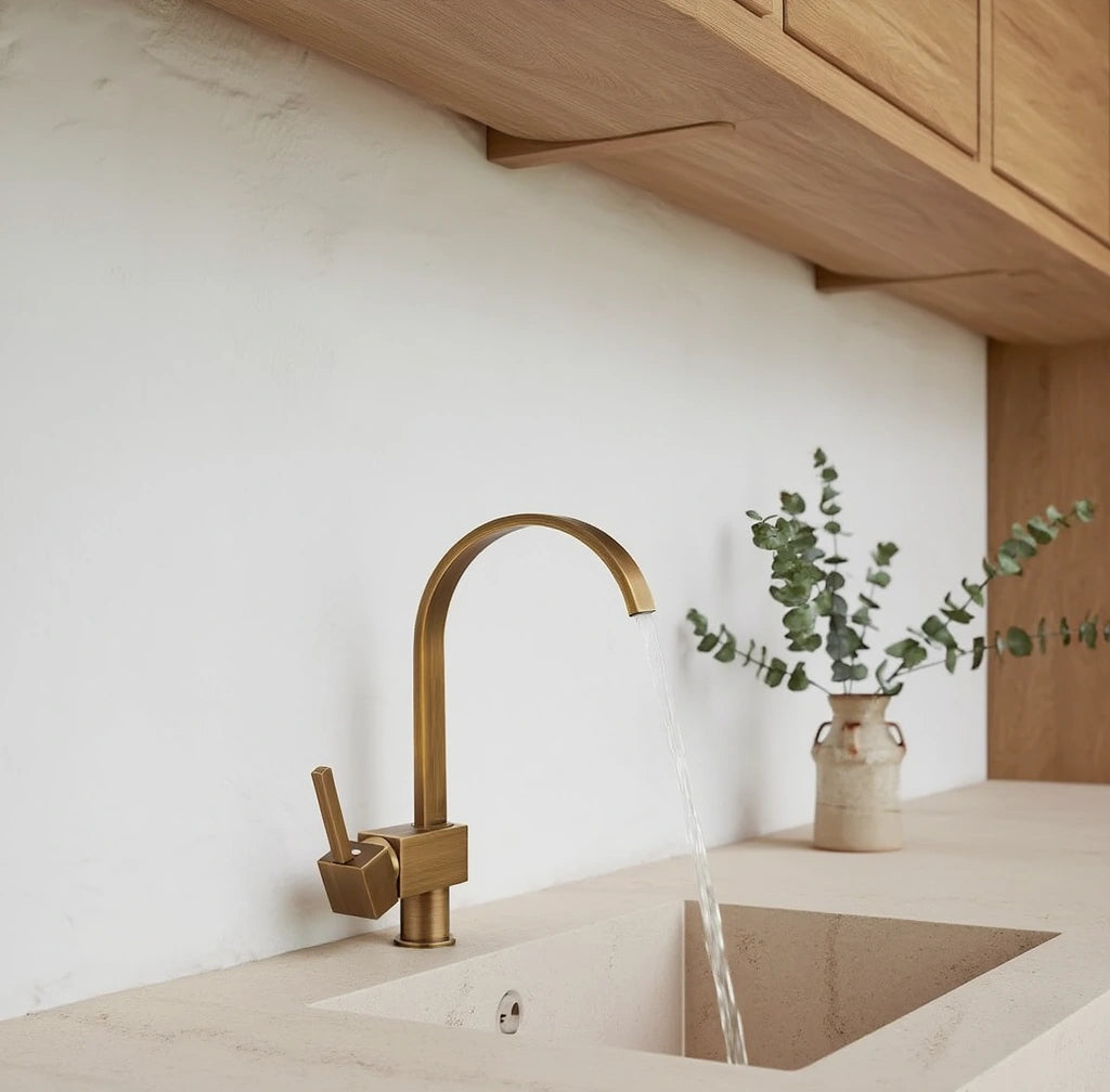 Spire - Antique Brass Kitchen Tap - Goose Neck - Traditional Design