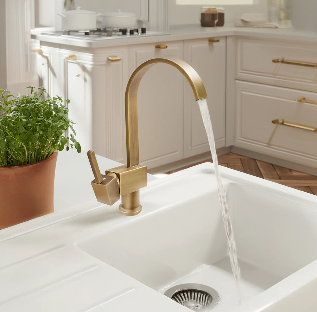 Spire - Antique Brass Kitchen Tap - Goose Neck - Traditional Design