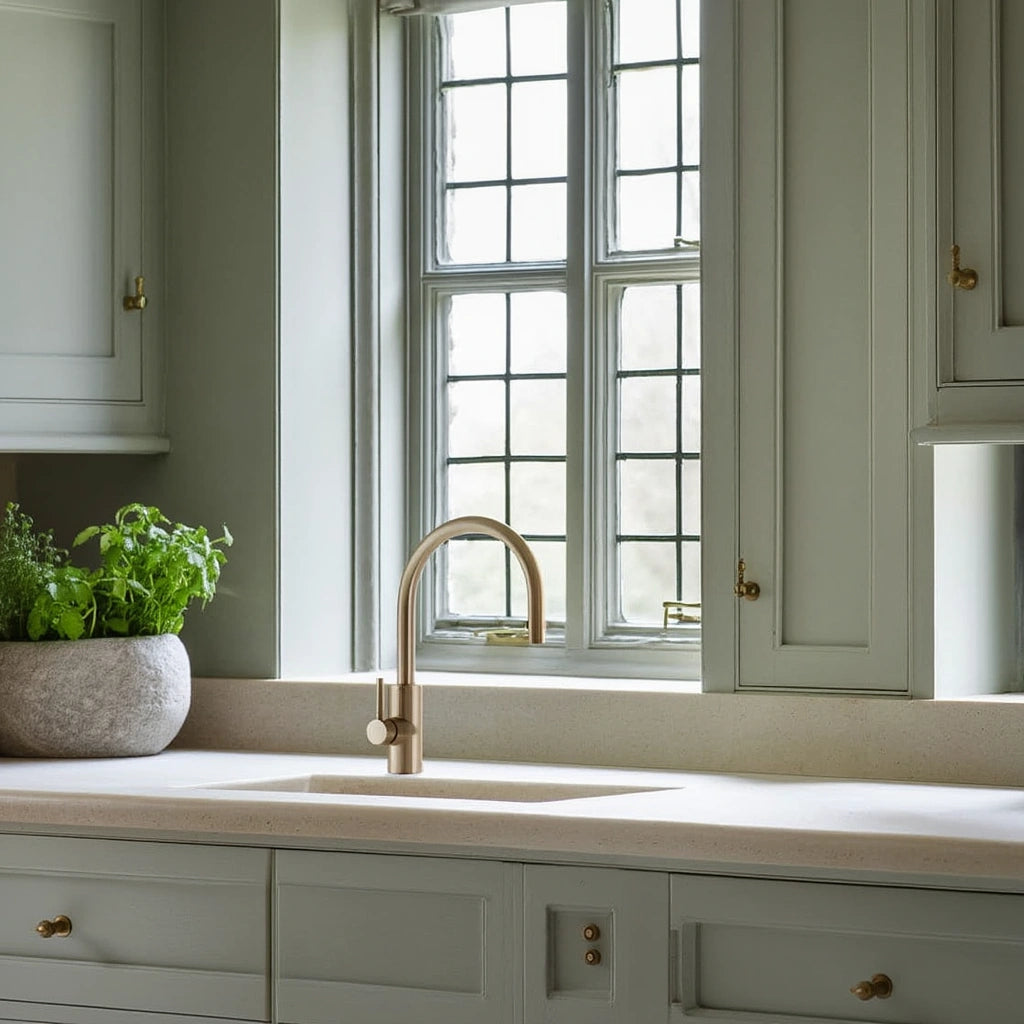 Crest - Pull Out Kitchen Tap - Brushed Brass - Goose Neck