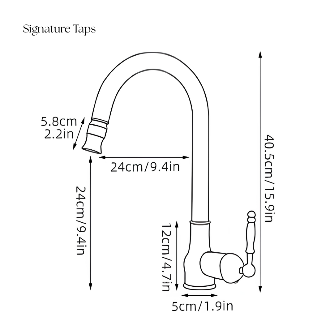 Haven - Antique Brass Pull Out Kitchen Tap - Goose Neck