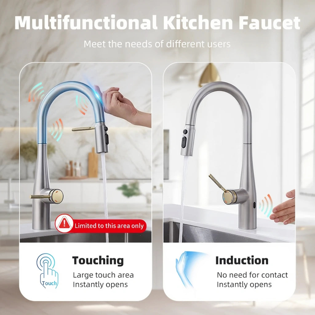 Nova - Pull Out Kitchen Tap - Brushed Nickel - Smart Touch Control - Spray Modes