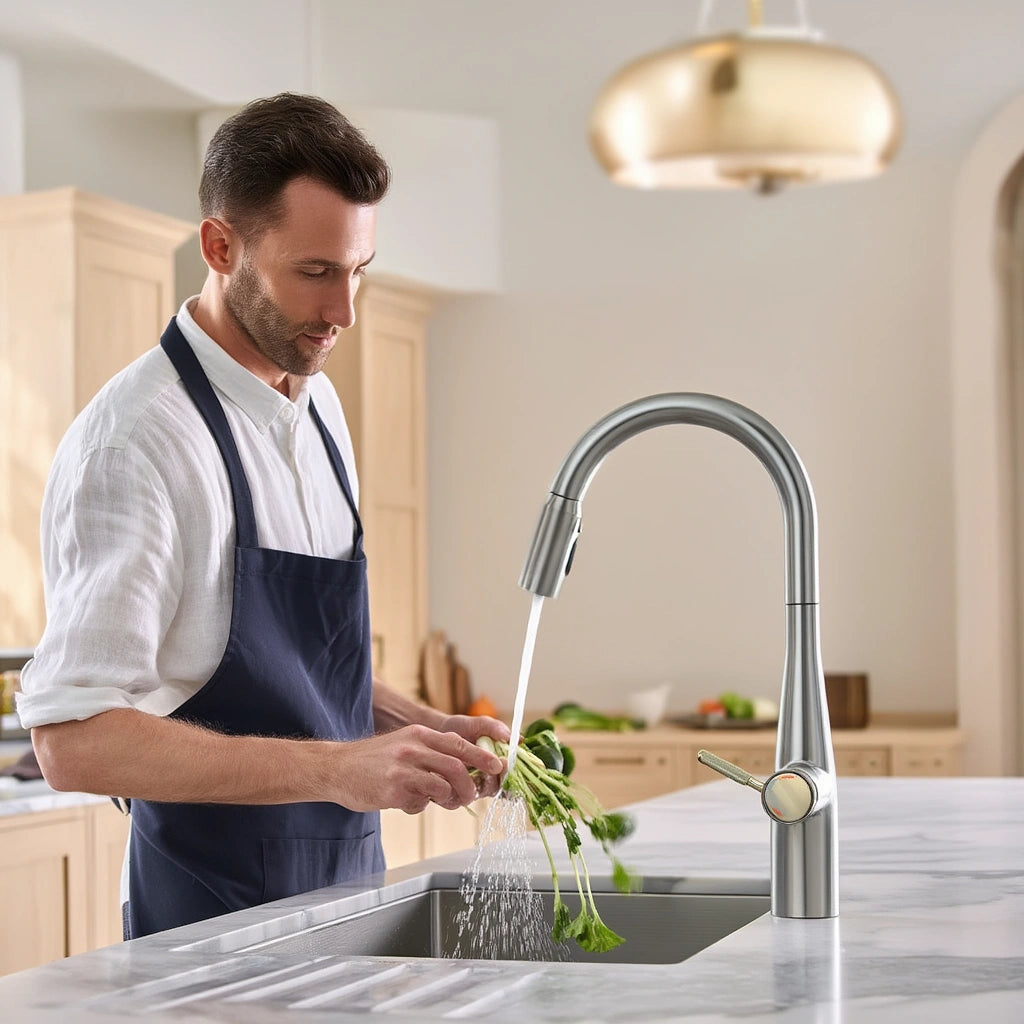 Nova - Pull Out Kitchen Tap - Brushed Nickel - Smart Touch Control - Spray Modes