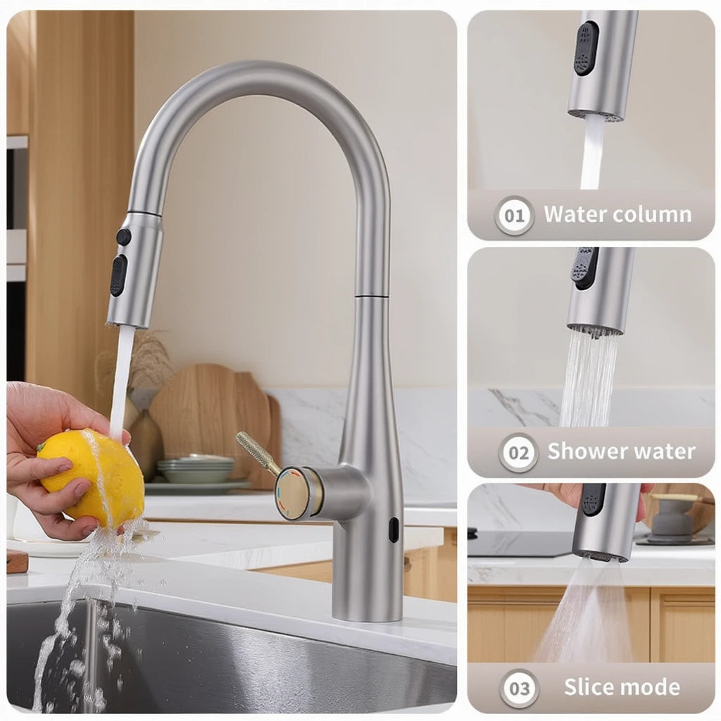 Nova - Pull Out Kitchen Tap - Brushed Nickel - Smart Touch Control - Spray Modes