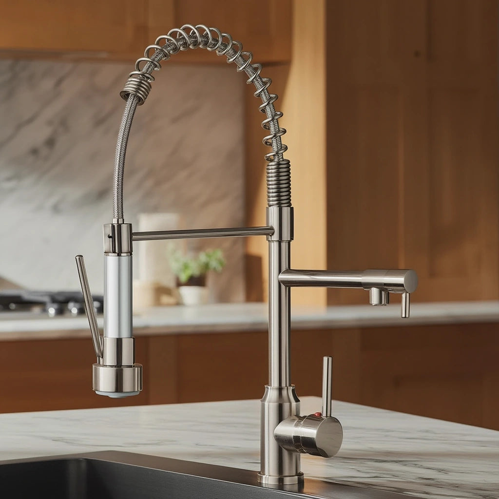 Pillar - Pull Out Kitchen Tap - Straight Neck - Dual Spray - Dual Spout