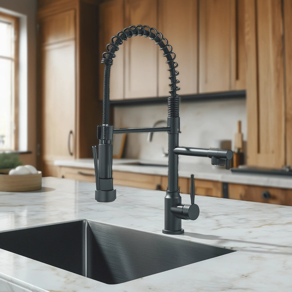 Pillar - Pull Out Kitchen Tap - Straight Neck - Dual Spray - Dual Spout