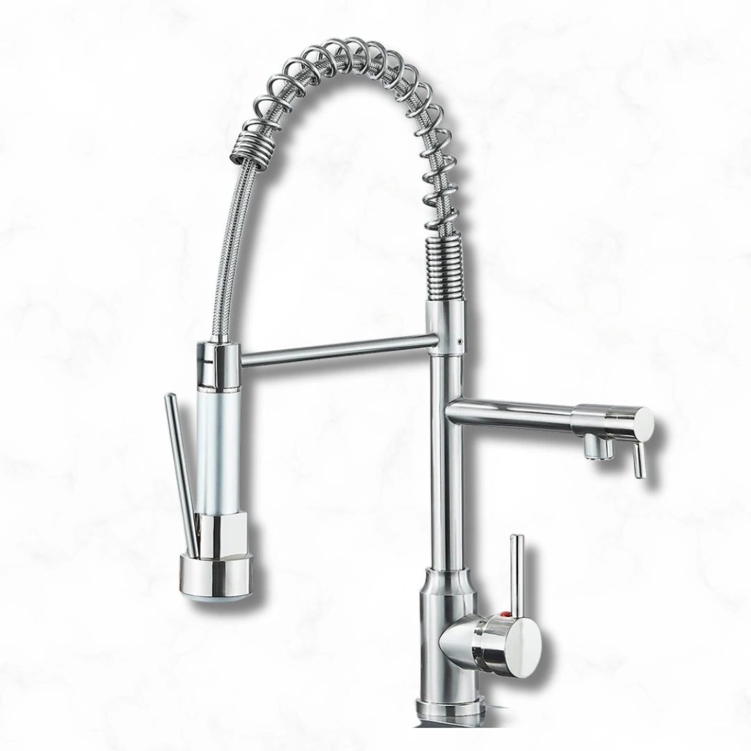 Pillar - Pull Out Kitchen Tap - Straight Neck - Dual Spray - Dual Spout
