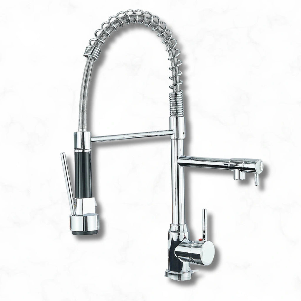 Pillar - Pull Out Kitchen Tap - Straight Neck - Dual Spray - Dual Spout