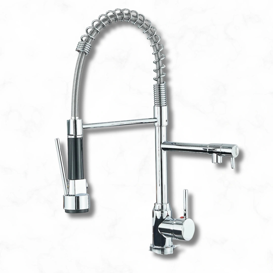 Pillar - Pull Out Kitchen Tap - Straight Neck - Dual Spray - Dual Spout