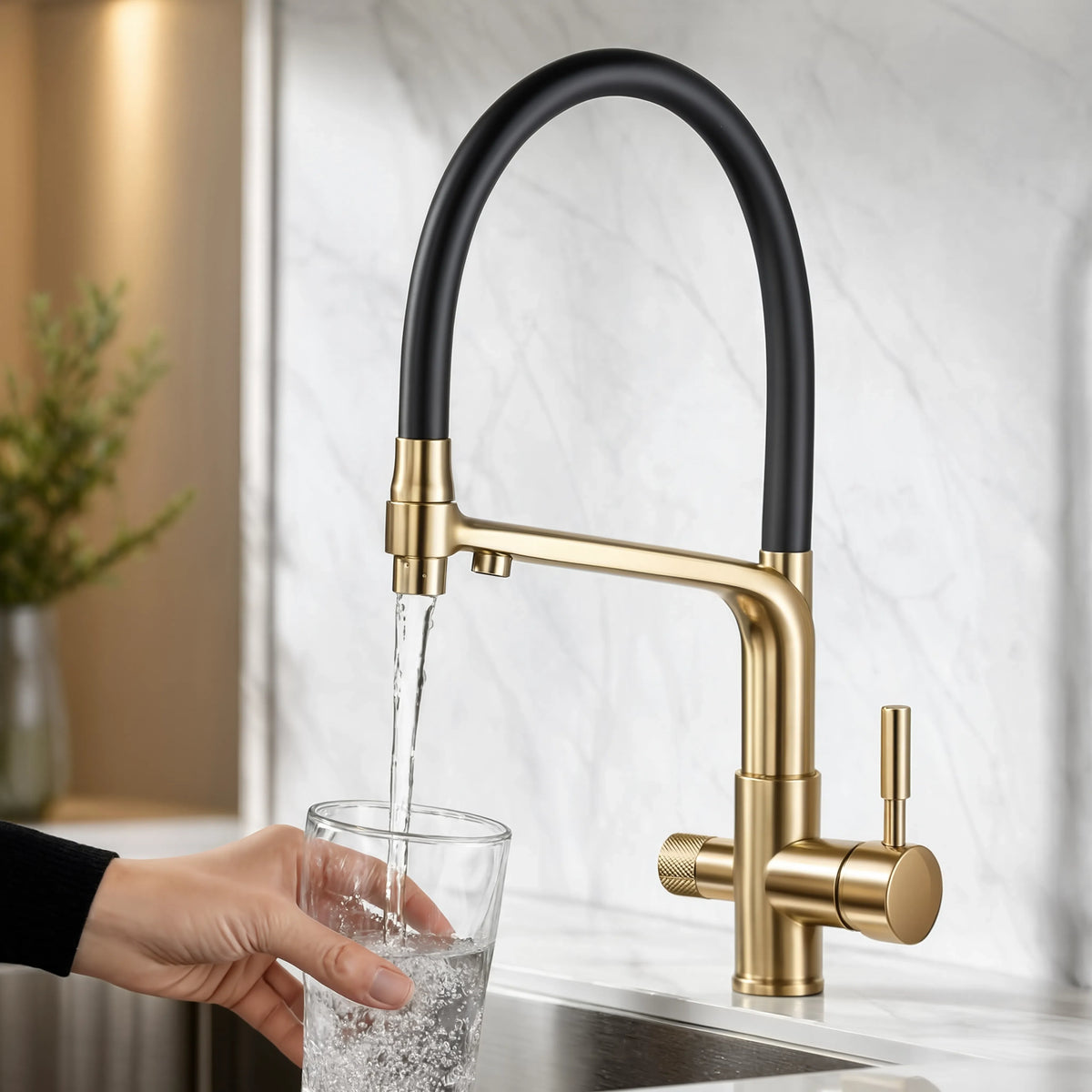 Forge - Kitchen Mixer Tap with Water Filter - Goose Neck - Dual Spout - Spray Modes