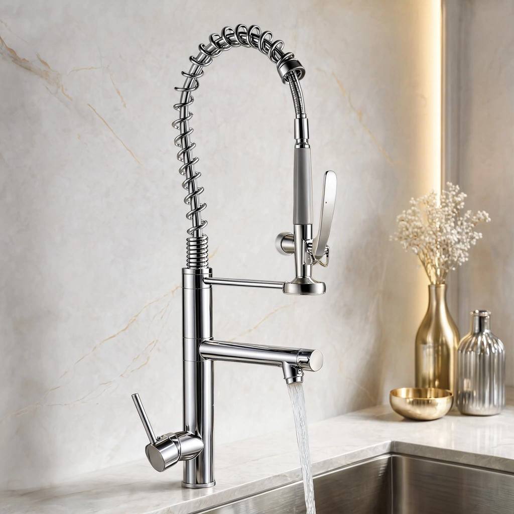 Ridge - Pull Out Kitchen Tap - Spring Neck - Dual Spray - Dual Spout