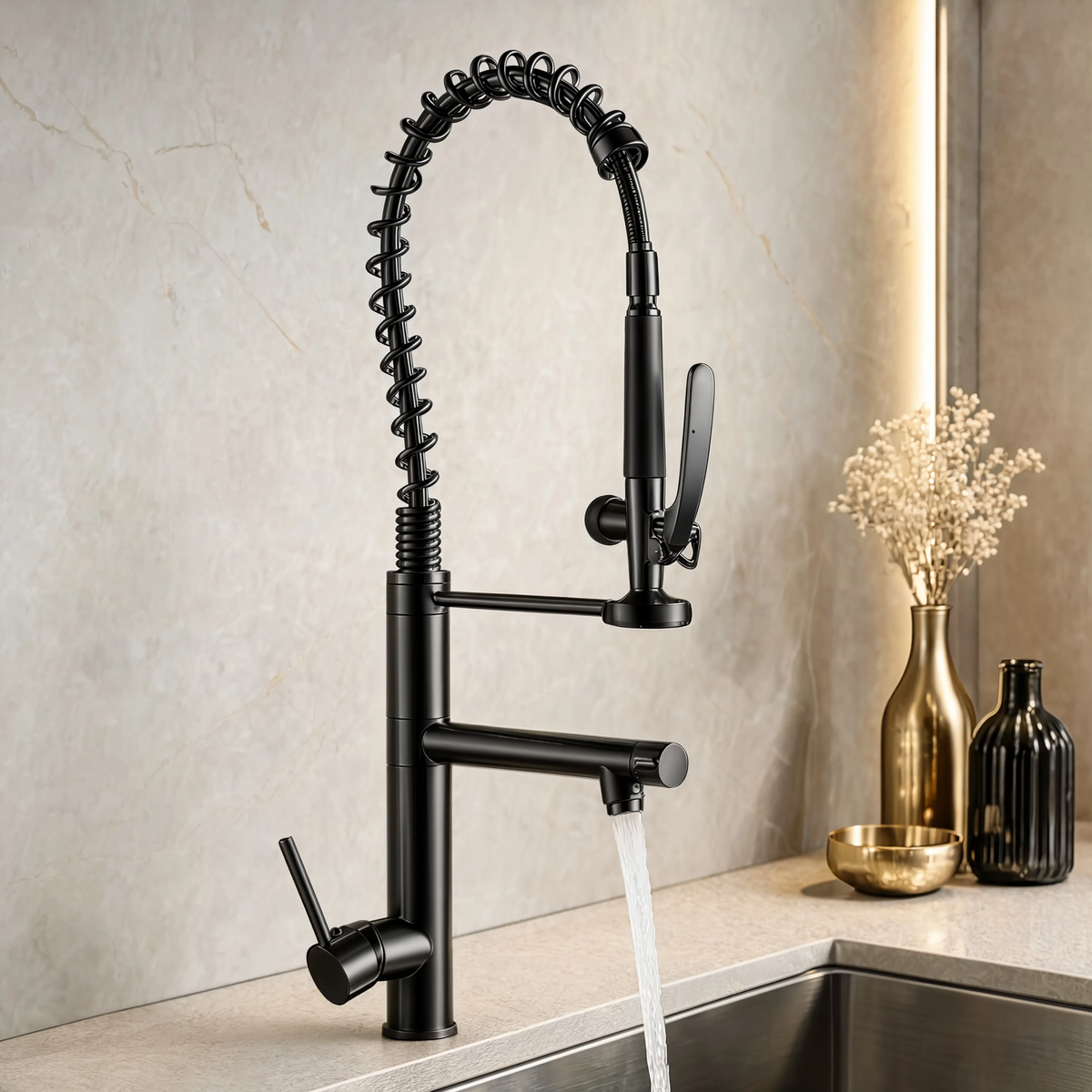 Ridge - Pull Out Kitchen Tap - Spring Neck - Dual Spray - Dual Spout
