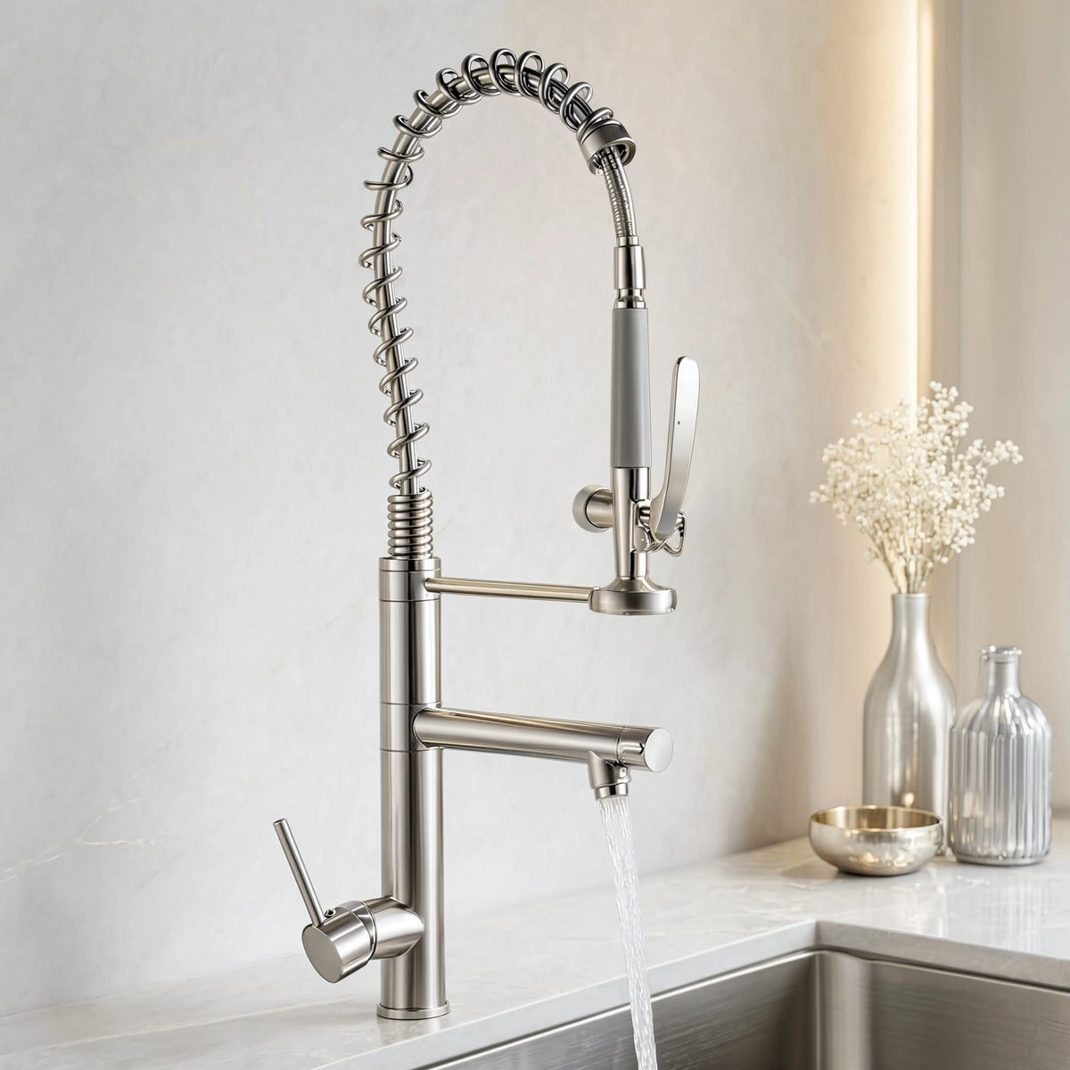 Ridge - Pull Out Kitchen Tap - Spring Neck - Dual Spray - Dual Spout