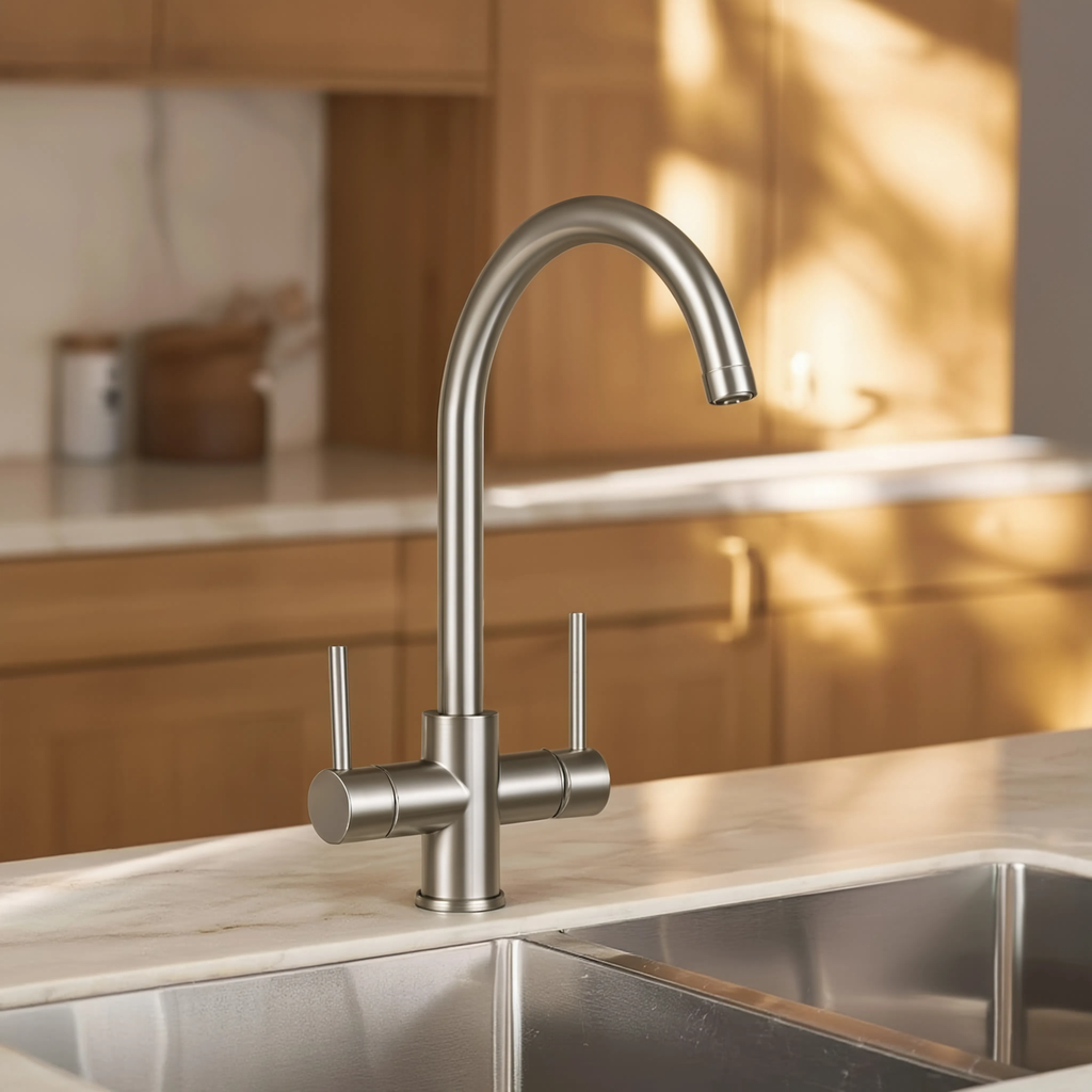 Slate - Kitchen Mixer Tap with Water Filter - Goose Neck - Dual Spout - Spray Modes