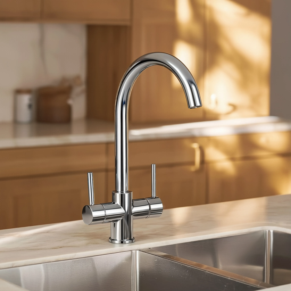 Slate - Kitchen Mixer Tap with Water Filter - Goose Neck - Dual Spout - Spray Modes