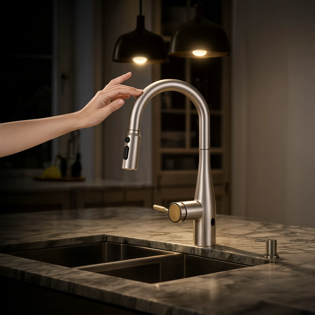 Nova - Pull Out Kitchen Tap - Brushed Nickel - Smart Touch Control - Spray Modes