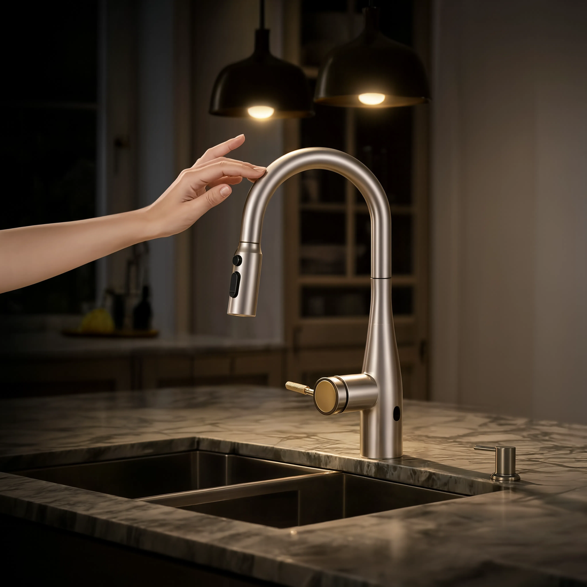 Nova - Pull Out Kitchen Tap - Brushed Nickel - Smart Touch Control - Spray Modes