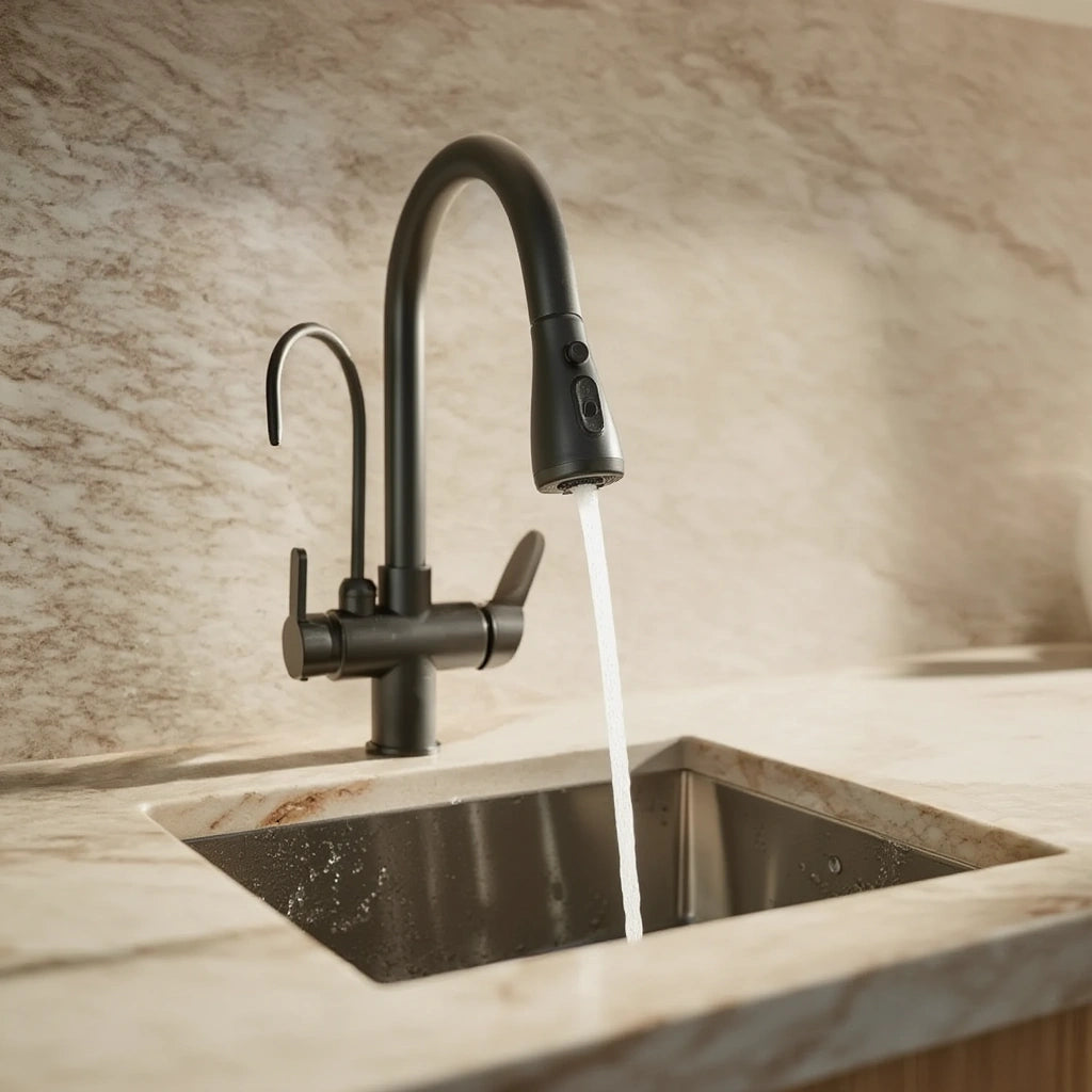 Arch - Pull Out Kitchen Tap - Goose Neck - Dual Handle - Dual Spout - Spray Modes