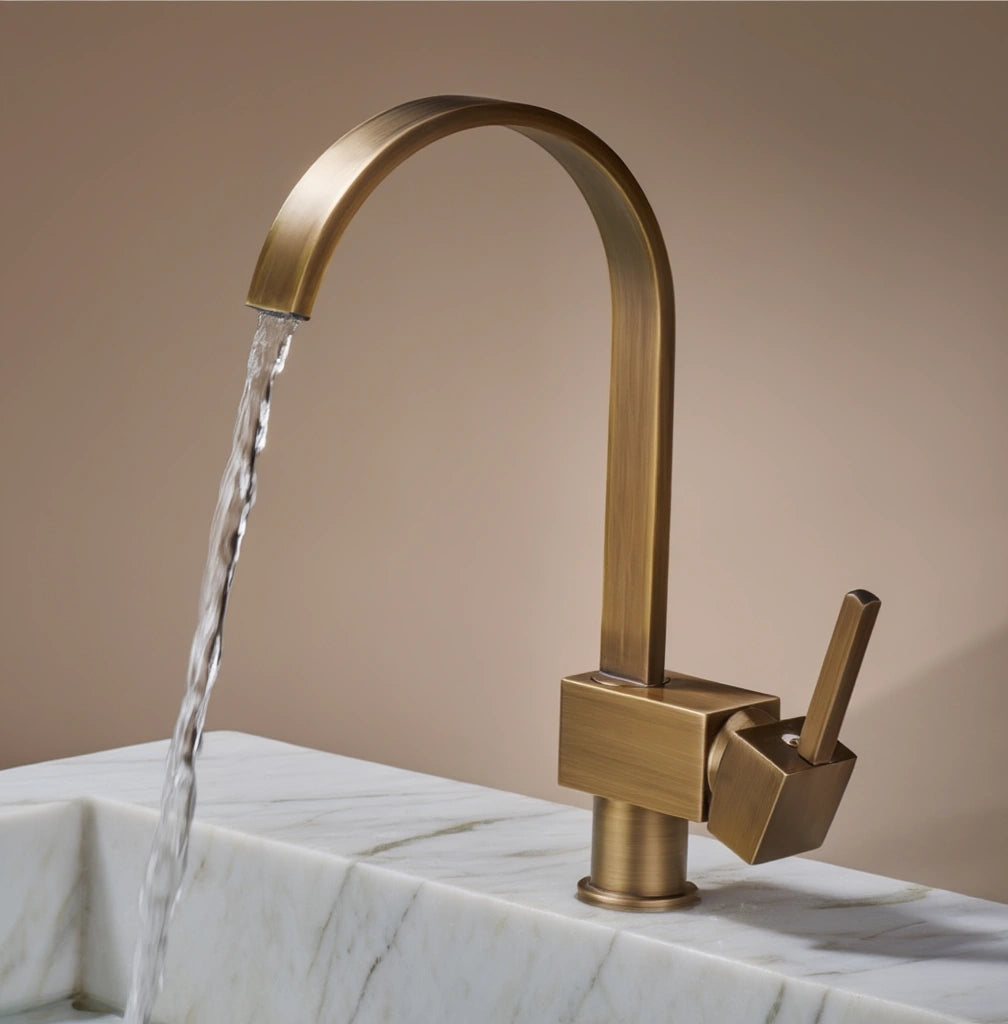 Spire - Antique Brass Kitchen Tap - Goose Neck - Traditional Design