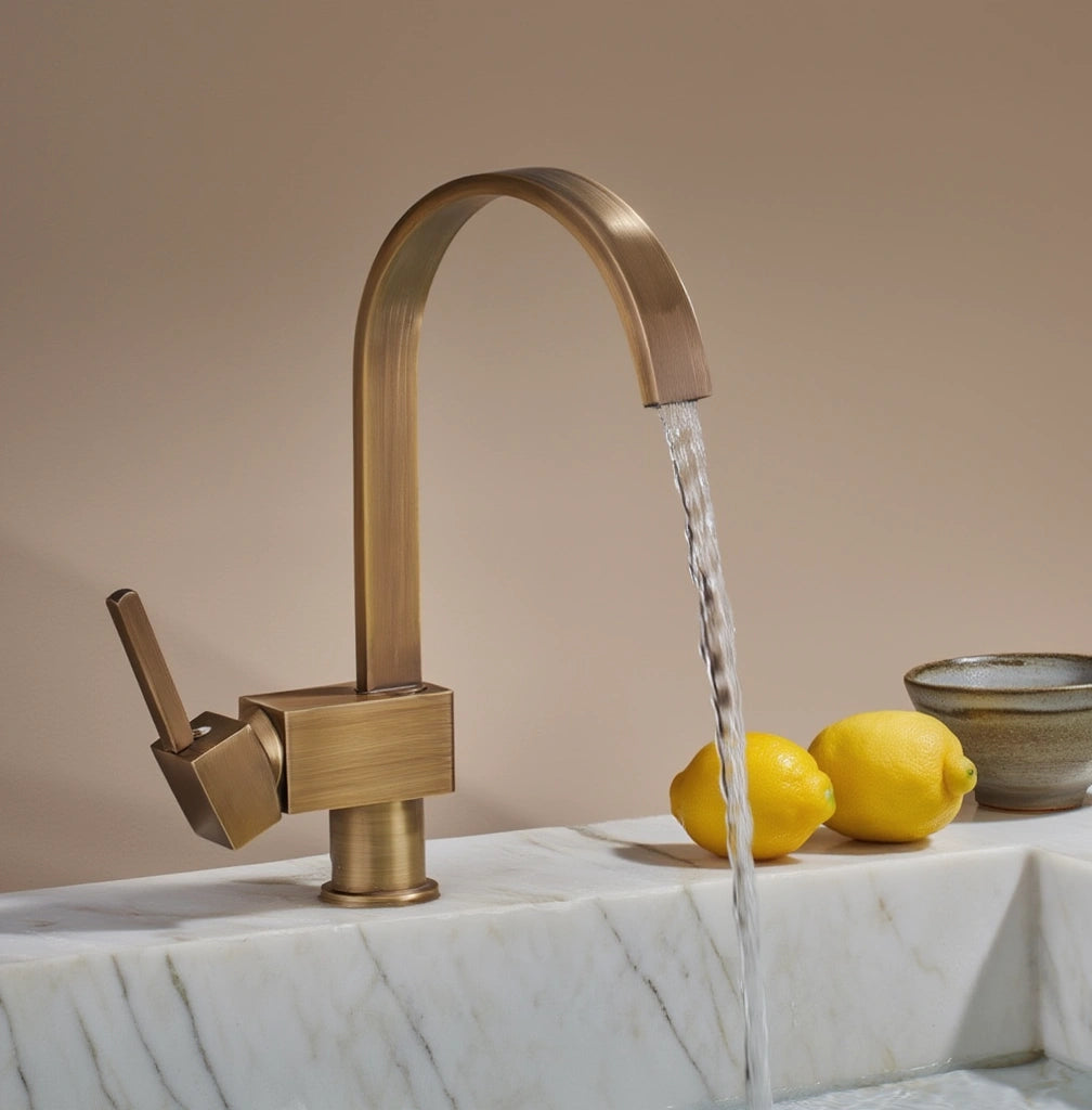 Spire - Antique Brass Kitchen Tap - Goose Neck - Traditional Design