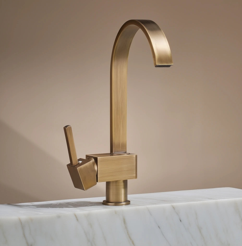 Spire - Antique Brass Kitchen Tap - Goose Neck - Traditional Design
