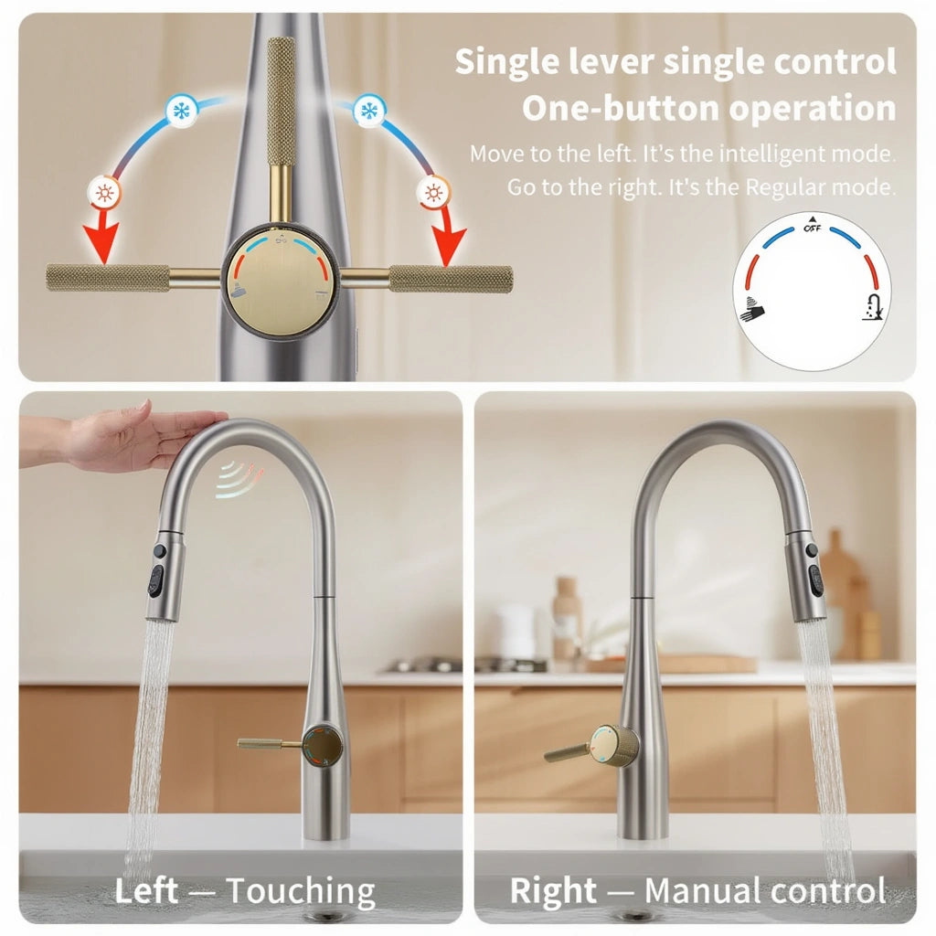 Nova - Pull Out Kitchen Tap - Brushed Nickel - Smart Touch Control - Spray Modes