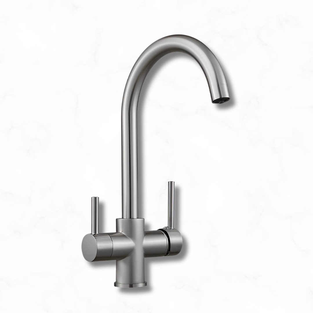 Slate - Kitchen Mixer Tap with Water Filter - Goose Neck - Dual Spout - Spray Modes