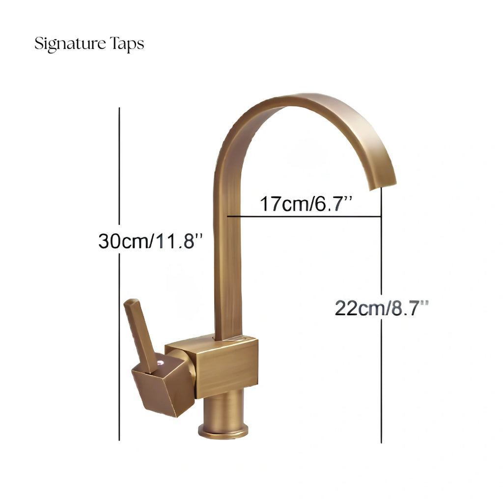 Spire - Antique Brass Kitchen Tap - Goose Neck - Traditional Design