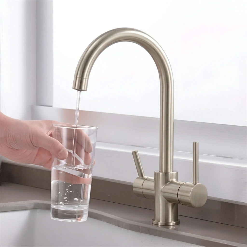 Slate - Kitchen Mixer Tap with Water Filter - Goose Neck - Dual Spout - Spray Modes